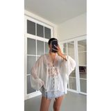 GAUS CO Beyaz Dantel Detaylı Transparan Bluz GAUS-01648