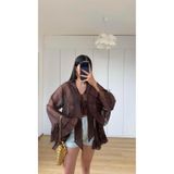 GAUS CO Kahve Şal Detaylı Fırfırlı Bluz GAUS-01597