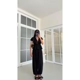GAUS CO Siyah Gold Düğme Detaylı Peplum Bluz Beli Lastikli Şalvar Pantolon İkili Modal Takım GAUS-01673
