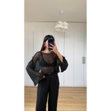 GAUS CO Siyah Simli Parlak Crop Bluz GAUS-01595