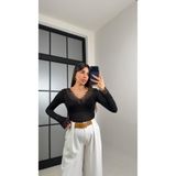 Gaus Siyah Dantel Detaylı Kaşmir Dokulu Bluz GAUS-01094