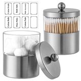 Gaussra Eczacı Kavanozları, Qtip Tutucu - Etiketli Paslanmaz Çelik Banyo Kavanozu - Çiftlik Evi Dekoru Qtips, Pamuk Topları, Swablar, Makyaj Süngerleri için Qtip Dispenseri (2 Paket, Fırçalanmış