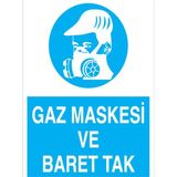 Gaz Maskesi ve Baret Tak Uyarı Tabelası - 35X50 Alüminyum Kompozit Panel - Di17 - Standart - 1 Adet