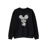 Gaz Maskesi ve Mouse Kulakları Tasarımlı Siyah Siyah Bisiklet Yaka Sweatshirt