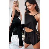 Gazaniga 2'li Set Kadın Siyah Askılı Pijama ve Şort Takımı Arjin+Catchy - S - M
