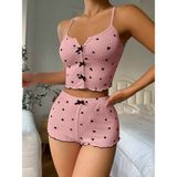 GAZANİGA Kadın Beyaz Askılı Desenli Gecelik Pijama Şortlu Takımı BELLA (PEMBE, S/M)