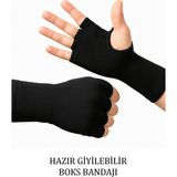 Gazelmanya Hazır Bandaj 1 Çift Boks Bandajı Siyah Eldiven Giyilebilir Boks Bandajı Hazır Boks Bandajı El Sargısı Hazır - S - M