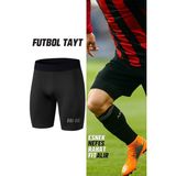 Gazelmanya Pro Kısa Futbol Taytı Erkek Kısa Futbol Diz Üstü Tayt Sporcu Şort Altı Tayt Dizüstü Fitness Taytı - Siyah