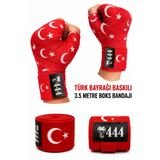 GAZELMANYA Türk Bayrağı Boks Bandajı Ay Yıldız Boks Kickbox Muay Thai Sanda El Bandajı 3,5 Metre X 2 Adet Çift Boks Bandajı