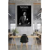 Gazi Mustafa Kemal Atatürk'ün Siyah-Beyaz Portresi Ve Bir Özlü Sözü Dikey Kanvas Tablo 4178