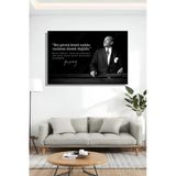 Gazi Mustafa Kemal Atatürk'ün Siyah-Beyaz Portresi Ve Bir Özlü Sözü Yatay Kanvas Tablo 4173