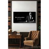 Gazi Mustafa Kemal Atatürk'ün Siyah-Beyaz Portresi Ve Bir Özlü Sözü Yatay Kanvas Tablo 4176