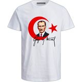 Gazi Mustafa Kemal Imzalı 29 Ekim Cumhuriyet Bayramı Baskılı Pamuklu Çocuk T-Shirt - Beyaz - 9 Yaş