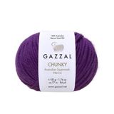 Gazzal Chunky %100 Merino Yün Kalın Örgü İpi 50 gr 77 m Kazak Hırka Bere Atkı İpi Mor 250+ 350-399 mm 1