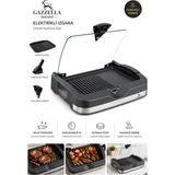 Gazzella Elektrikli Izgara Dumansız Mangal Cam Kapaklı 2400 Watt Ev Tipi Barbekü Izgara - Siyah