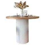 Gazzini Furniture Arya Yuvarlak Ahşap Bohem Masa 100X100 - Beyaz - Naturel - 100 x 100 cm