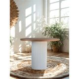 Gazzini Furniture Arya Yuvarlak Ahşap Bohem Masa 110X110 - 110 x 110 cm - Beyaz - Naturel