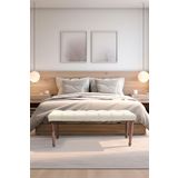 Gazzini Furniture Classic Torna Gürgen Ahşap Ayak Chester Model Kapitoneli Beyaz Bench