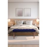 Gazzini Furniture Classic Torna Gürgen Ahşap Ayak Chester Model Kapitoneli Mavi Bench - 45x120