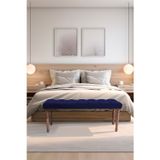 Gazzini Furniture Classic Torna Gürgen Ahşap Ayak Chester Model Kapitoneli Mavi Bench