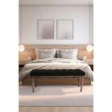 Gazzini Furniture Classic Torna Gürgen Ahşap Ayak Chester Model Kapitoneli Siyah Bench - 45x120