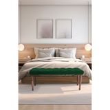 Gazzini Furniture Classic Torna Gürgen Ahşap Ayak Chester Model Kapitoneli Yeşil Bench - 45x120