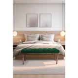 Gazzini Furniture Classic Torna Gürgen Ahşap Ayak Chester Model Kapitoneli Yeşil Bench