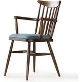 Gazzini Furniture Cotswold Ahşap Kolçaklı Amerikan Retro Sandalye - Ceviz - Mavi