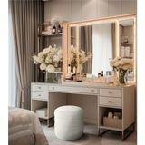 Gazzini Furniture Diana Slim Line Luxury Beyaz Puf Havlu Kumaş, Silindir, Dekoratif Makyaj Masası Pufu - 41 x 41 cm