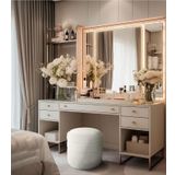 Gazzini Furniture Diana Slim Line Luxury Beyaz Puf Havlu Kumaş, Silindir, Dekoratif Makyaj Masası Pufu