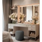 Gazzini Furniture Diana Slim Line Luxury Gri Puf Havlu Kumaş, Silindir, Dekoratif Makyaj Masası Pufu - 41 x 41 cm