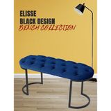 Gazzini Furniture Elisse Mavi Bench Metal Ayaklı Kapitoneli Model Oval Puf - 40 x 100 cm