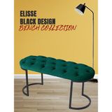 Gazzini Furniture Elisse Yeşil Bench Metal Ayaklı Kapitoneli Model Oval Puf - 40 x 100 cm