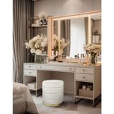 Gazzini Furniture Lungo Roller Gold Kaplama Pofuduk Puf Beyaz Silindir Makyaj Masası Puf Koltuğu - 41 x 41 cm - Kırık Beyaz - Gold