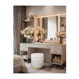 Gazzini Furniture Lungo Roller Gold Kaplama Pofuduk Puf Beyaz Silindir Makyaj Masası Puf Koltuğu