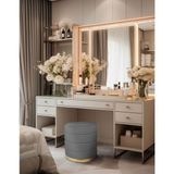 Gazzini Furniture Lungo Roller Gold Kaplama Pofuduk Puf Gri Silindir Makyaj Masası Puf Koltuğu - 41 x 41 cm