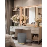 Gazzini Furniture Lungo Roller Gold Kaplama Pofuduk Puf Gri Silindir Makyaj Masası Puf Koltuğu