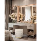 Gazzini Furniture Lungo Roller Gold Kaplama Pofuduk Puf Krem Silindir Makyaj Masası Puf Koltuğu - 41 x 41 cm