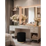 Gazzini Furniture Lungo Roller Gold Kaplama Pofuduk Puf Siyah Silindir Makyaj Masası Puf Koltuğu
