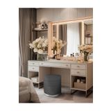 Gazzini Furniture Lungo Roller Silver Kaplama Pofuduk Puf Antrasit Silindir Makyaj Masası Puf Koltuğu