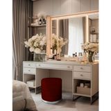 Gazzini Furniture Lungo Roller Silver Kaplama Pofuduk Puf Bordo Silindir Makyaj Masası Puf Koltuğu - 41 x 41 cm
