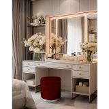 Gazzini Furniture Lungo Roller Silver Kaplama Pofuduk Puf Bordo Silindir Makyaj Masası Puf Koltuğu