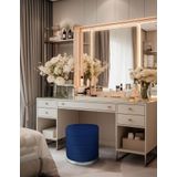 Gazzini Furniture Lungo Roller Silver Kaplama Pofuduk Puf Mavi Silindir Makyaj Masası Puf Koltuğu
