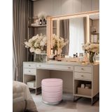 Gazzini Furniture Lungo Roller Silver Kaplama Pofuduk Puf Pembe Silindir Makyaj Masası Puf Koltuğu
