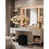 Gazzini Furniture Lungo Roller Silver Kaplama Pofuduk Puf Siyah Silindir Makyaj Masası Puf Koltuğu - 41 x 41 cm