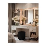 Gazzini Furniture Lungo Roller Silver Kaplama Pofuduk Puf Siyah Silindir Makyaj Masası Puf Koltuğu