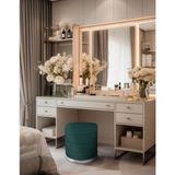 Gazzini Furniture Lungo Roller Silver Kaplama Pofuduk Puf Yeşil Silindir Makyaj Masası Puf Koltuğu - 41 x 41 cm