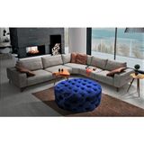 Gazzini Furniture Mavi Yuvarlak Chester Model Kapitoneli Orta Puf - 80 x 80
