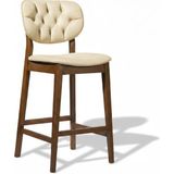 Gazzini Furniture Olivya Kapitoneli Ahşap Bar Sandalyesi - Ceviz - Krem