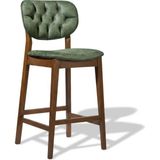 Gazzini Furniture Olivya Kapitoneli Ahşap Bar Sandalyesi - Ceviz-Yeşil